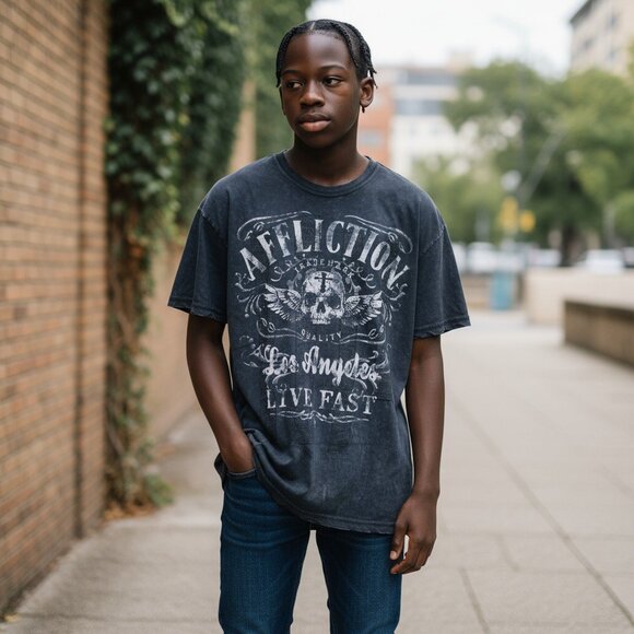 Affliction Live Fast Los Angeles Men’s T-Shirt Size L Vintage Skull Tee RARE - Picture 2 of 9